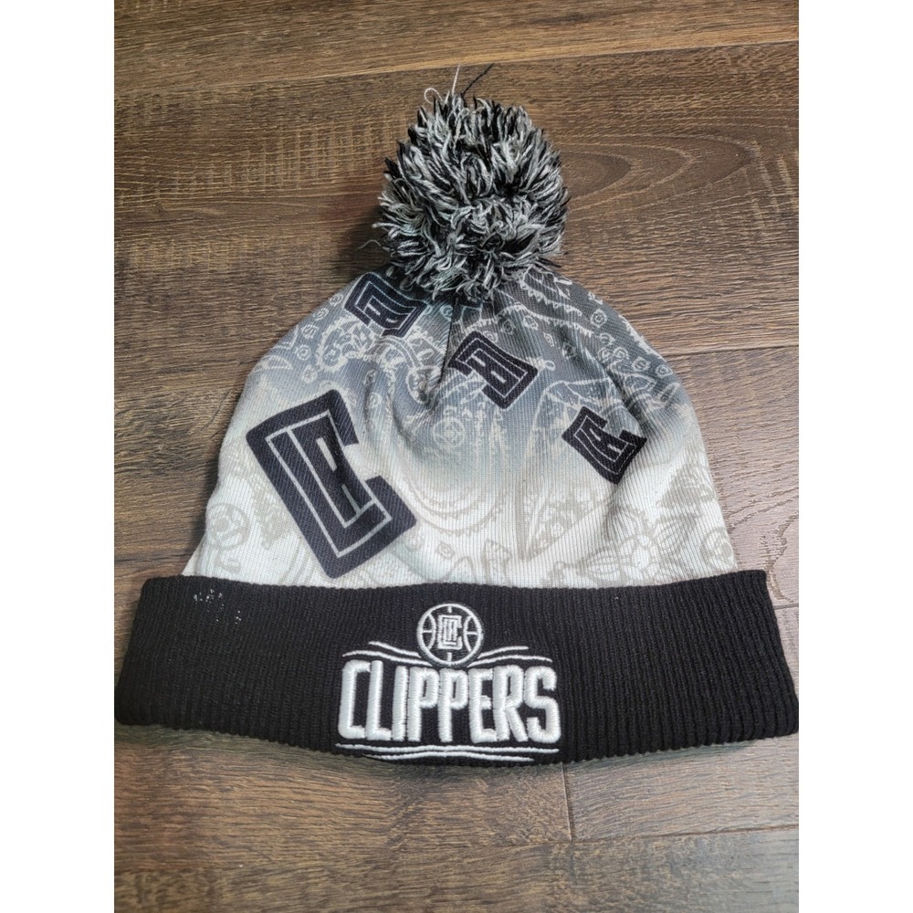 Mitchell & Ness LA Clippers NBA Beanie Hat Black White Paisley Gradient Pom Knit